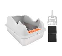 Caja de para Gatos de Acero Inoxidable con Tapa Fácil de Limpiar Anti Salpicaduras Caja de Grande de Metal para Gatos Grandes Diseño Espacioso Material de Acero Inoxidable (Gris Claro)