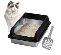 Caja De para Gatos: para Gatos De Acero Inoxidable con Cucharada, Camada De Gato Semi- encerrado Bo X | Accesorios para Mascotas Fáciles De Limpieza para Un Jardín De Apartamentos
