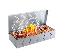 Caja de parrilla de acero inoxidable con tapa abatible de 90 grados diseñada para mejorar el sabor y proporcionar un fácil acceso a las virutas de madera en parrillas de gas y carbón