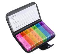 Caja de Pastillas 7 días 28 Compartimentos Pastillero Organizador Semanal Multicolor Dispensador de Medicamentos con Estuche de Cuero para Vitaminas Diarias Suplementos y Medicación