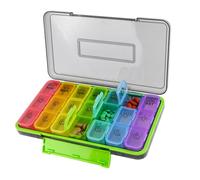 Caja de pastillas 7 días - Mañana, Mediodía, Noche, Pastillero 21 compartimentos, sin BPA, pequeño, resistente a la humedad, organizador de pastillas con símbolos sol/luna para viaje, hogar, ancianos