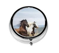 Caja de pastillas Caballos Correr Arte Cajas de pastillas de viaje personalizadas Caja de pastillas redonda Caja de metal decorativa Medicina Caja organizadora de vitaminas