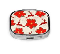 Caja de pastillas Caja de pastillas de flores de ciervo de Navidad para bolsillo o monedero Lindo pequeño contenedor de pastillas Organizador de pastillas de viaje