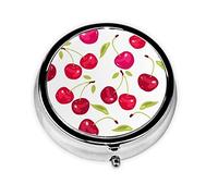 Caja de pastillas Cereza Bayas Patrón sin costuras Cajas de pastillas de viaje personalizadas Caja de pastillas redonda Medicina decorativa Caja organizadora de vitaminas