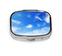 Caja de pastillas cielo azul con nubes blancas caja de pastillas para bolsillo o monedero lindo pequeño contenedor de pastillas organizador de pastillas de viaje