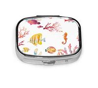 Caja de pastillas Color brillante Coral Ocean Life Pastillero para bolsillo o monedero Lindo pequeño contenedor de pastillas Organizador de pastillas de viaje