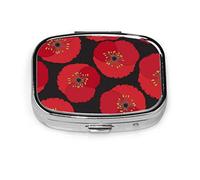 Caja de pastillas de color rojo sangre flor amapola caja de pastillas para bolsillo o monedero lindo pequeño contenedor de pastillas organizador de pastillas de viaje