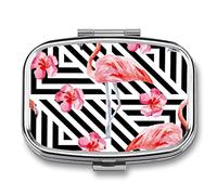 Caja De Pastillas De Metal Flamenco, Pájaro, Y, Flores Pastillero Portátil Organizador De Medicamentos Contenedor De Soporte De Vitaminas