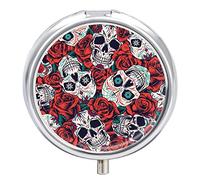 Caja De Pastillas De Metal Flores De Calavera Y Rosas Pastillero Portátil Organizador De Medicamentos Contenedor De Soporte De Vitaminas