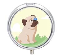 Caja De Pastillas De Metal Perro Pug Pastillero Portátil Organizador De Medicamentos Contenedor De Soporte De Vitaminas