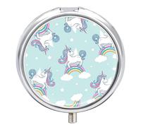 Caja De Pastillas De Metal Unicornio Con Nubes De Arco Iris Pastillero Portátil Organizador De Medicamentos Contenedor De Soporte De Vitaminas