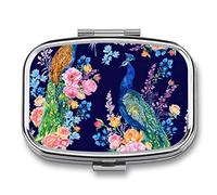 Caja De Pastillas Flores Y Pájaro Pavo Real Lindo Pastillero Diario Pastillero Organizador 2 Compartimentos