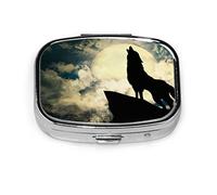 Caja de pastillas Lobo espeluznante aullando a medianoche Caja de pastillas de luna llena para bolsillo o monedero Lindo contenedor pequeño de pastillas Organizador de pastillas de viaje