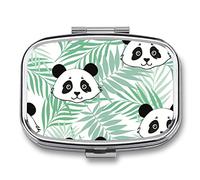 Caja De Pastillas Panda Patrón Hojas Tropicales Lindo Pastillero Diario Pastillero Organizador 2 Compartimentos