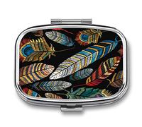 Caja De Pastillas Plumas De Pavo Real Lindo Pastillero Diario Pastillero Organizador 2 Compartimentos