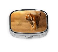 Caja de pastillas Tiger Male Nature Habitat Tiger Pastillero para bolsillo o monedero Lindo pequeño contenedor de pastillas Organizador de pastillas de viaje