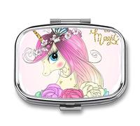 Caja De Pastillas Unicornio Y Flores Y Mariposa Lindo Pastillero Diario Pastillero Organizador 2 Compartimentos