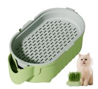 Caja de plantación de césped para gatos, maceta de riego automático con drenaje, contenedor de cultivo reutilizable para uso en interiores, bandeja ecológica de semillas de raíces profundas, kit de