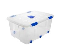 Caja de plástico nº 15 transparente con ruedas de 34,3 x 76,5 x 56,3 cm,con capacidad para 100 litros. Baúl con tapa para organización del hogar. Arcón de plástico para distintos usos.
