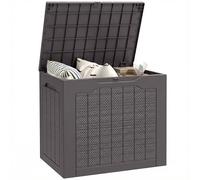Caja de plástico para jardín Outsunny de 93 litros, caja de almacenamiento para exteriores con asas, contenedor impermeable para herramientas y accesorios de jardín, marrón.