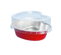 Caja de Postres 50 Moldes de Aluminio en Forma de Corazón con Tapas para Cupcakes, Postres, Flanes y Decoración de Bodas (Rojo)