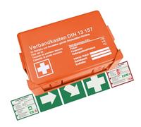 Caja de primeros auxilios DIN 13157:2021, maletín de primeros auxilios con soporte de pared, caja de vendaje según ASR, incluye número de llamada de emergencia, aquí