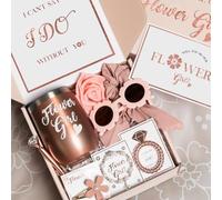 Caja de propuesta para niña de las flores, juego de regalo de 9 piezas, Will You Be My Flower Girl Gift from Bride, Flower Girl Proposal Gifts Cup Flower Girl Gafas de sol, pulsera, clip para el pelo,