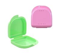 Caja de Protector Bucal 2 Piezas Caja de Dentadura Cajas de Retenedor Para prótesis dentales con orificios de ventilación Verde/Rosa