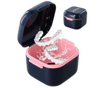 Caja de Prótesis Dental Portátil, Caja para Limpieza y Almacenamiento de Dentaduras Postizas, Retenedores, Aparatos Ortopédicos, Filtro, Baño Dental con Colador Contenedor de Remojo y Alineadores