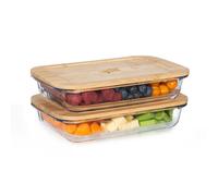 Caja de rebanar con tapa 1 litro Juego de 2 de cristal de bambú resistente al calor