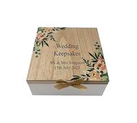 Caja de recuerdo de madera para el día de la boda de Love Story - Mr and Mrs Hearts - añadir nombres y fecha