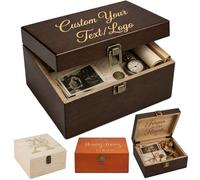 Caja de recuerdo personalizada de madera WJunEYao, cajas de almacenamiento de recuerdos con grabado personalizado con texto, nombre, logotipo, regalo personalizable para bebé, bautizo, boda, memorial