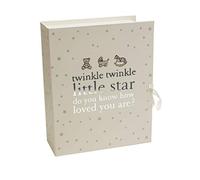 Caja de recuerdos con compartimientos para bebé, con dibujos y texto en inglés "Twinkle Twinkle Little Star"