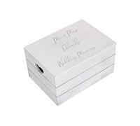 Caja de recuerdos de boda con forma de corazón personalizable, diseño vintage con texto en inglés "Add Name and Date