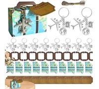 Caja de recuerdos de fiesta de maleta, maleta de mapa del mundo con llaveros de avión de la tierra, boleto de viaje, juego de 10, cajas temáticas de viaje, decoraciones de fiesta para despedida de