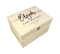 Caja de recuerdos de madera natural personalizada | Caja de regalo con nombre, mensaje y fecha | Almacenamiento de pino premium para conmemoraciones, hitos y cumpleaños | 20 cm de ancho x 15 cm de