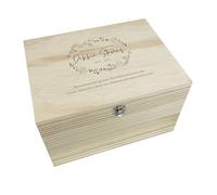 Caja de recuerdos de madera personalizable para corona, regalo de duelo personalizable, bisagras y cierre de metal, nombre, fecha y versículo, 36 cm de ancho x 27 cm de profundidad x 20 cm de alto