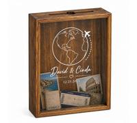 Caja de Recuerdos de Viaje Personalizada, Caja de Fotos Personalizadas con Marco de Madera Maciza y Ranura Superior, para Tickets, Mapas y Postales, Regalo Personalizado para Viajeros y Parejas