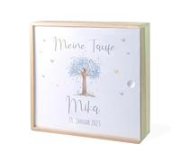 Caja de recuerdos para bautizo árbol de la vida azul, caja de madera de recuerdo, regalo de bautizo para bebé, regalo de bautizo personalizado, regalo de bautizo personalizado, regalo de bautizo de