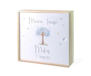 Caja de recuerdos para bautizo árbol de la vida azul, caja de madera de recuerdo, regalo de bautizo para bebé, regalo de bautizo personalizado, regalo de bautizo personalizado, regalo de bautizo de