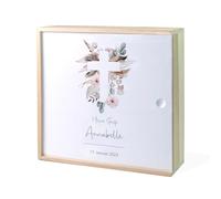 Caja de recuerdos para bautizo con cruz - boho caja de madera de recuerdo de bautizo regalo de bautizo bebé regalo personalizado bautizo regalo regalo bautizo