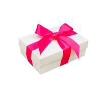 Caja de regalo blanca con tapa | Elige tu cinta de color | Pequeñas cajas de regalo de cumpleaños o regalos de bebé | Tamaño 148 x 105 x 50 mm (cinta fucsia 34)