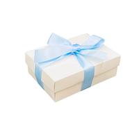 Caja de regalo blanca con tapa | Elige tu cinta de color | Pequeñas cajas de regalo de cumpleaños o regalos de bebé | Tamaño 148 x 105 x 50 mm (cinta azul bebé 70)