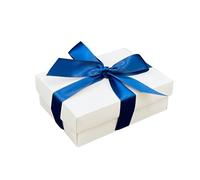 Caja de regalo blanca con tapa | Elige tu cinta de color | Pequeñas cajas de regalo de cumpleaños o regalos de bebé | Tamaño 148 x 105 x 50 mm (cinta azul marino 79)