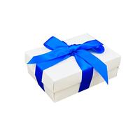 Caja de regalo blanca con tapa | Elige tu cinta de color | Pequeñas cajas de regalo para regalos, cumpleaños o regalos de bebé | Tamaño 148 x 105 x 50 mm (cinta azul real 75)