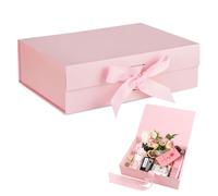 Caja de regalo con lazo, 23 x 17 x 7 cm, caja de regalo magnética con tapa, caja de regalo plegable, caja decorativa, caja de embalaje de regalo, para fiestas de cumpleaños, banquetes de vacaciones,