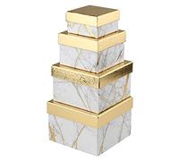 Caja de regalo con tapa cuadrada de papel para joyas, caja de almacenamiento pequeña, juego de 4 tamaños surtidos, adecuado para regalos, juguetes, caja de embalaje de regalo - Marbling A