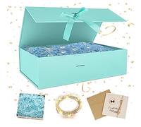 Caja de regalo con tapa, lazos magnéticos, cajas plegables, tarjetas de felicitación, rafia y Shreds, cadena de luces LED - Para bodas, cumpleaños, Navidad