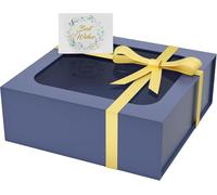 Caja de regalo con ventana, 19 x 19 x 7,6 cm, cajas de regalo para Presents with Lids Magnetic Closure Rectangle Collapsible for Groomsman Proposal Box, Navidad, Halloween (azul oscuro)