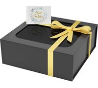 Caja de regalo con ventana, 19 x 19 x 7,6 cm, cajas de regalo para Presents with Lids Magnetic Closure Rectangle Collapsible for Groomsman Proposal Box, Navidad, Halloween (Negro)